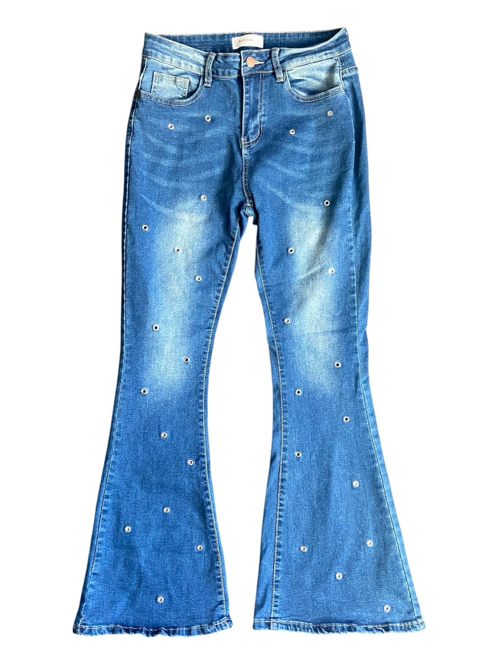 Bamboo | Flared Stretch Jeans with Grommet Embellishments y2k Boho | Size 11